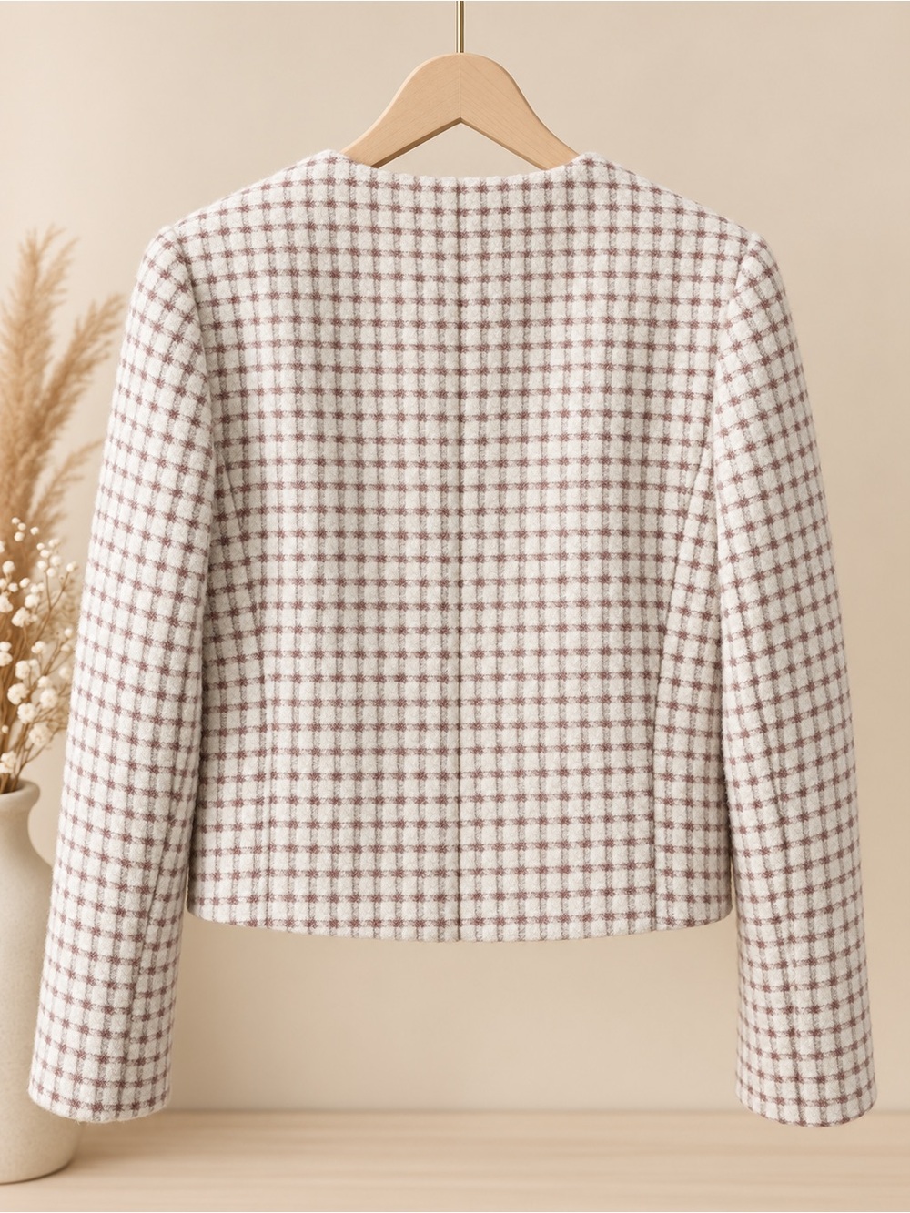 House of Harlow 1960 Tweed Cropped Jacket – Cream Pink Plaid ✨ - Picture 3 of 5